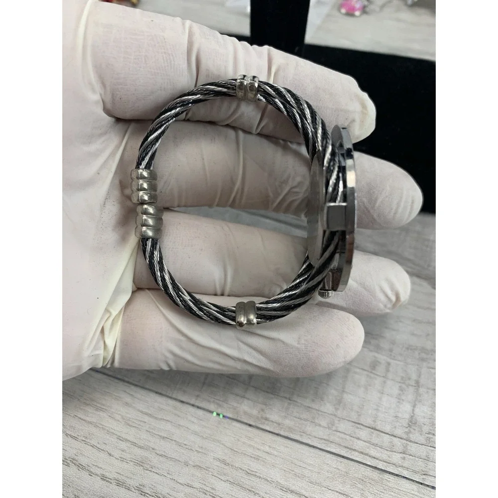 Dandy Watch Women's Silver Toned Black Cable Braided Bangle Analog Needs Battery